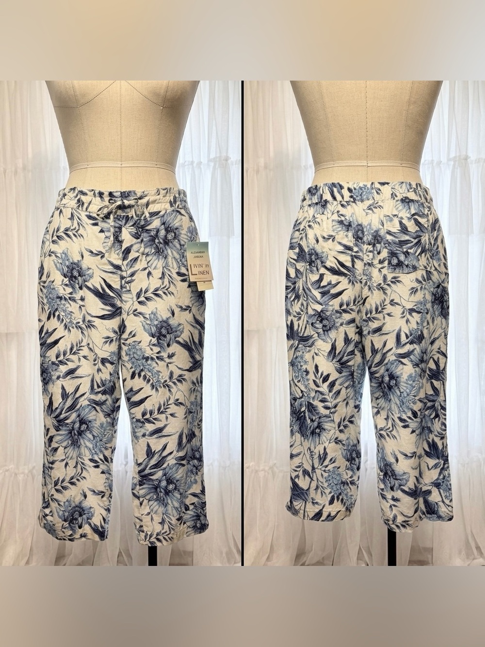 NWT Alexander Jordan Living and Linen Women’s Floral Print Capri Pants Size XL - Picture 2 of 7